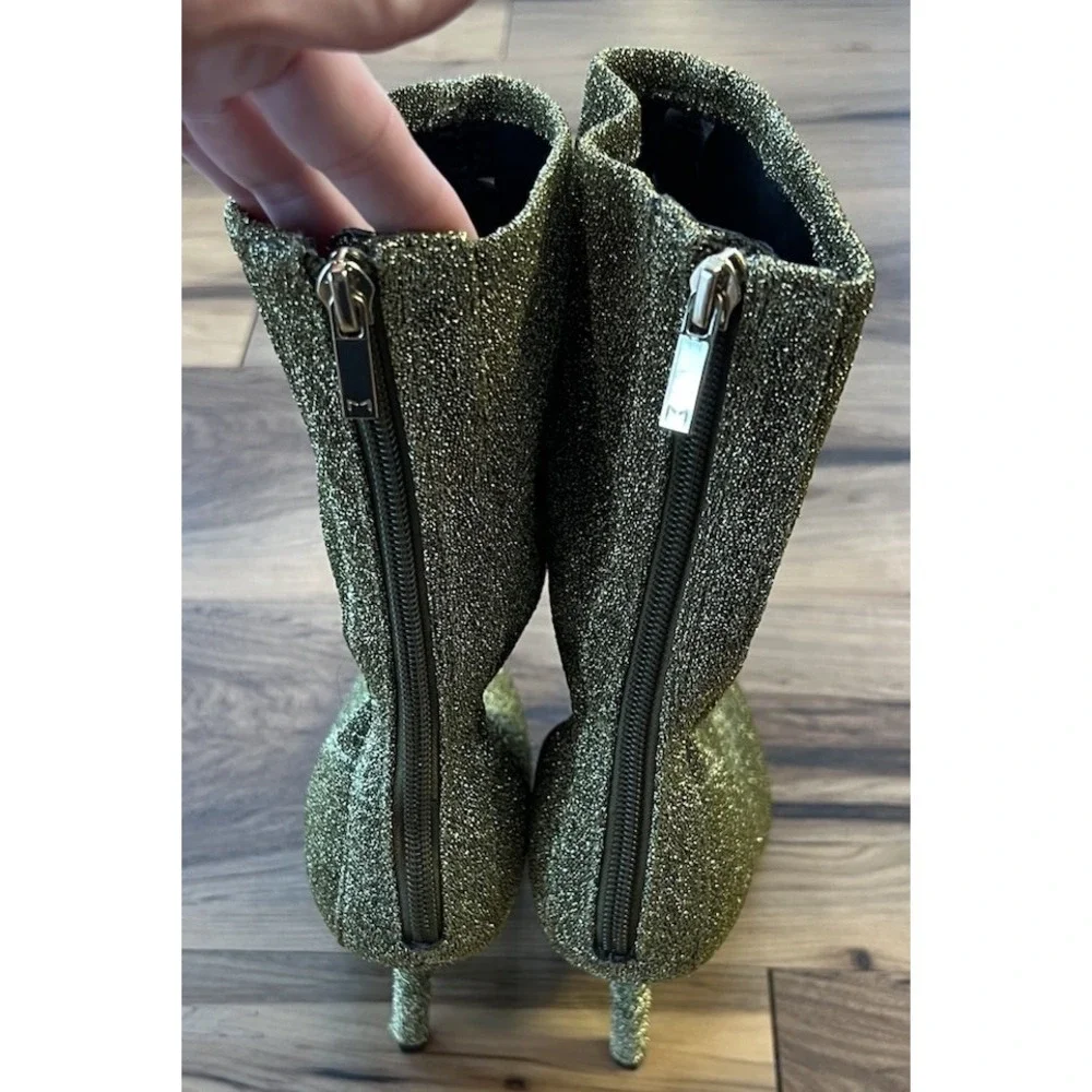 Marc Fisher Green Gold Sparkle Sock Boots Pointed Toe 3 In Heel Size 7.5
